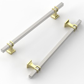 FILTA 10 Inch(254mm) Hole Centers Brushed Nickel 10 Pack Cabinet Pulls,Satin Nickel and Gold Square Drawer Pulls T Bar Kitchen Cabinet Handles Cabinet Hardware for Cabinets Cupboard Drawer