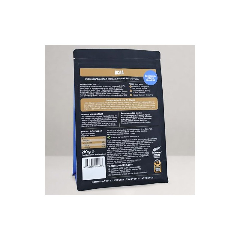 Healthspan All Blacks BCAAs, 210g, 30 Servings | Blueberry Crush