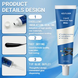 Hzutloer 3.38 OZ (100Ml) Liquid Electrical Tape, 2PCS 50ML Insulating Electrical Tape Glue, Waterproof, Fast Drying, High Temperature Resistant (White)