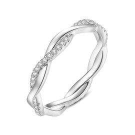 Oivley Wedding Band for Women Twisted Rope 925 Sterling Silver Rings with 18K White Gold Plated Wedding Rings for Women Cubic Zirconia Rings Half Eternity Promise Rings for Her/Couples-50
