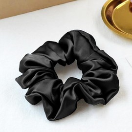 SALE!! 100% Pure Mulberry Silk Hair Scrunchies16 Momme silk scrunchies 100% Silk Hair Scrunchies Silk Hair Ties for Women Girls Curly Thick Thin Hair Women's Black Satin Sleep (1, 05 black)