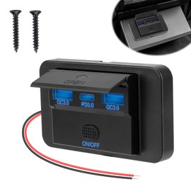 72W USB Outlet Panel Wall Mount, 12V/24V Waterproof USB Outlet 3 Charging Ports, 36W PD & Dual USB Quick Charger 3.0 18W with Button Switch for RV Car Marine Truck Bus