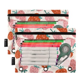 ALAZA Pencil Pouch for 3 Ring Binder, Fruit Strawberry Binder Pencil Pouches with Clear Window Zipper Pencil Case Cosmetic Bags for Office College Supplies, 2PCS