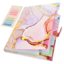 Ddaowanx Expanding File Folder, Letter A4 Size Accordion Plastic File Organizer, 5 Pocket Folders for Documents, Aesthetic Folder with Labels, Paper Organizer for School Office (Pink Marble)