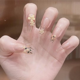 Catkin 24pcs Full Cover Reusable Acrylic Nails Artificial Nails for Women girls - Long Square Decoration Fake Nails with Flower Design