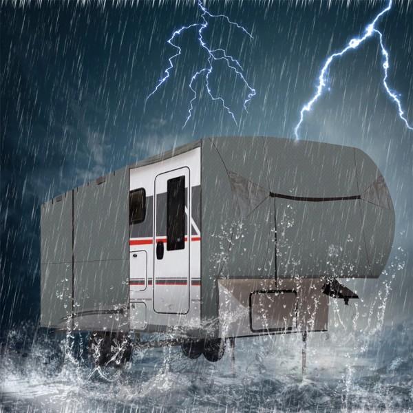 backye Upgrade Non-woven Windproof Camper Cover W/2 Assist Poles Fits