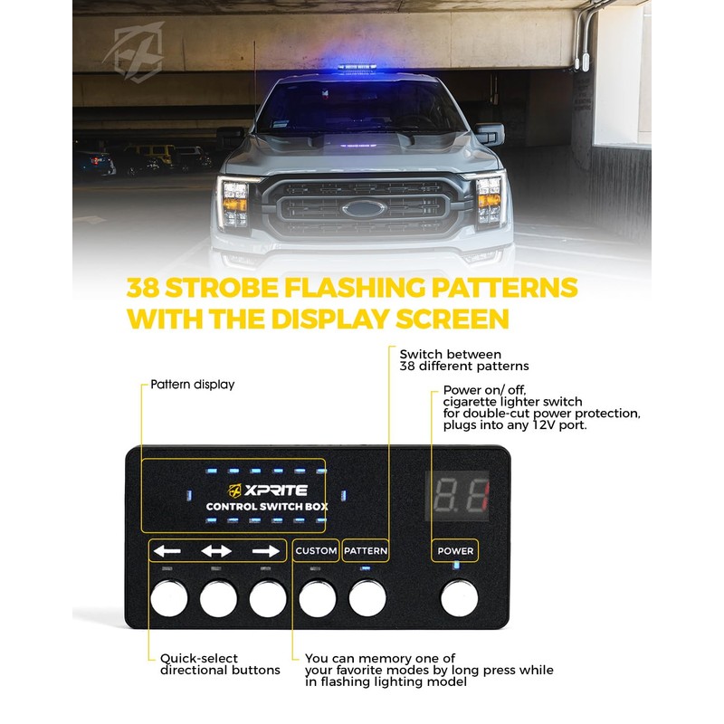 Xprite Amber Rooftop Emergency Strobe Light Bar, Beacon Safety Flashing