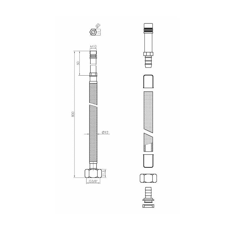 2X 80cm Long M10 x 3/8" Inch BSP Pair of
