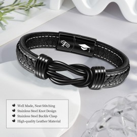 YELUWA Graduation Gift for Him, Class of 2024 Leather Graduation Bracelets for Him Men Boyfriend Son Grandson Nephew Brother Classmate Masters Degree College Phd Graduate Congratulate High School Grad