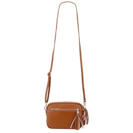 SH Leder Tina G296 Genuine Leather Shoulder Bag Small Bag Evening Bag Clutch Crossbody Bag Messenger Handbag with Zip 18 x 13 cm, Cognac