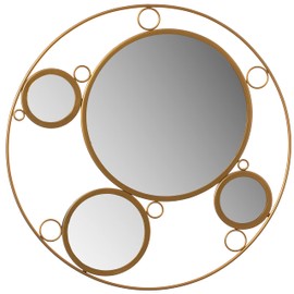 Uniquewise Decorative 19.75-inch Round Frame Mirror - Gold Metal Wall Mounted Mirror with 4 Glass Mirror Balls for a Modern Twist, Elevate Your Living Room, Bedroom, Vanity, Entryway or Hallway Decor