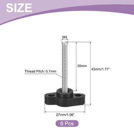 uxcell 6Pcs Tee Wing Knobs Thumb Screws, M4 x 35mm Clamping Screw Knob Male Thread 304 Stainless Steel T Shaped Thumb Screws Handle 27mm Dia. for Hand Tightening Knob Replacement, Black