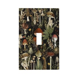 Rougui Decorative Switch Plate Covers Rustic Red Mushroom Plant Green Leaves 1 Gang Wall Plate Single Toggle Light Switch Cover Plate Jumbo Electrical Switchplate Receptacle Faceplate