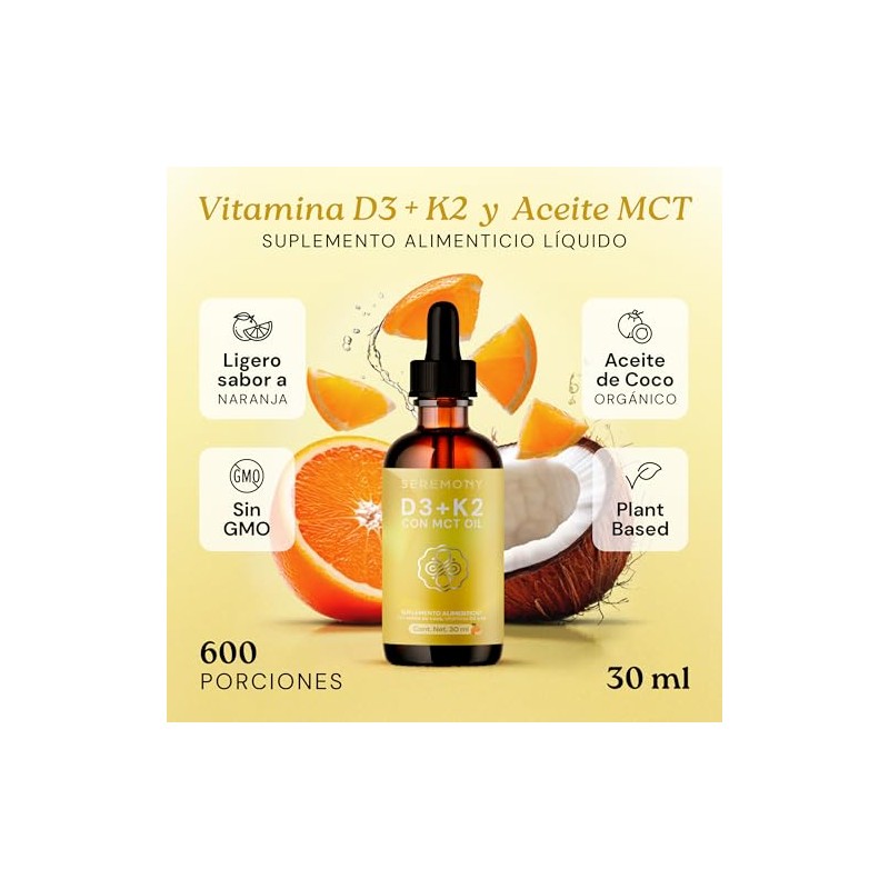 SEREMONY Vitamina D3 + K2 Con MCT Oil Aceite de