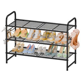 SUFAUY 3 Tier Shoe Rack, Closet Metal Shoe Rack Organizer Heavy Duty, Stackable, Black