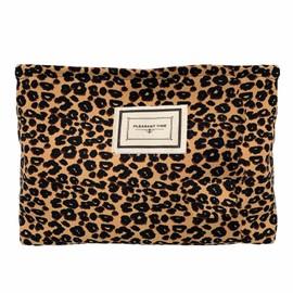 HERZWILD Cosmetic Bag Women's Make Up Bag Cord with Zip Toiletry Bag Toiletry Bag Makeup Bag Bags for Women and Girls, Brown Leopard, vintage