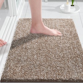 Yimobra Non-Slip Bathroom Rug, Extra Soft and Comfortable, Water-Absorbent, Thick and Machine Washable, Fluffy Bath Mat for Shower and Bathtub, Brown & White, 43 x 61 cm