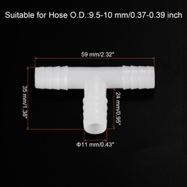 MECCANIXITY Tee Fitting Plastic Barb 3 Way Equal T Shaped Fitting Hose OD 7/16" for ID 9.5-10 mm Water Cooling Hose White Pack of 2