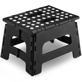 Handy Laundry Folding Lightweight Step Stool - Sturdy Enough to Support Adults and Safe Enough for Kids - Opens Easy with One Flip - Great for Kitchen, Bathroom or Bedroom (Black - 8 Inch)