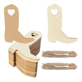 Cowboy Boot Shape Blank Unfinished with Twines Wood for St. Patrick's Day Western Cowboy Cowgirl Party Decorations Christmas Wedding Birthday Party Thanksgiving Day Home Ornament 20Pcs.