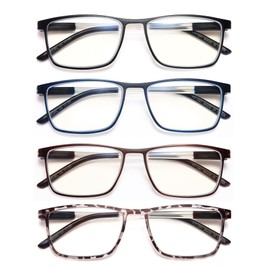 EYEURL 4 Pack Reading Glasses for Men and Women - Blue Light Blocking Readers with Spring Hinges+1.25