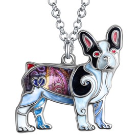 DUOWEI Enamel French Bulldog Dog Necklace Rhinestones Pendant Cute Design for Women Girls (Navy)