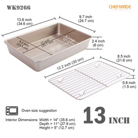 CHEFMADE Roasting Pan with Rack, 11-Inch Non-Stick Square Shallow Dish Sheet Pan with Wire Rack for Oven Baking, BBQ and Roasting 11.2" x 11.2" x 1.4" (Champagne Gold)