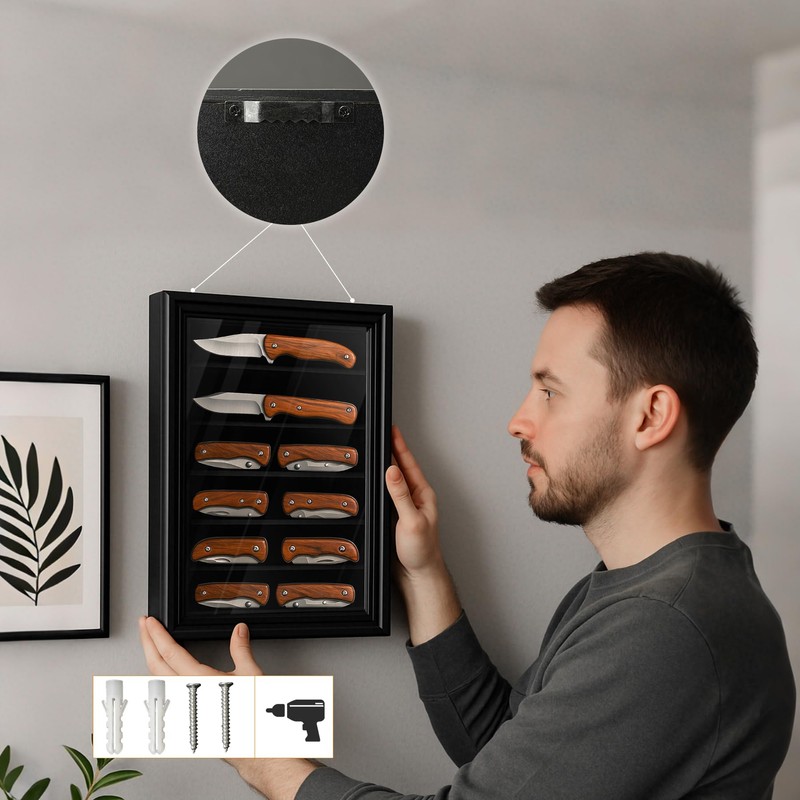 DecoWoodo Knife Display Case with HD Tempered Glass & Removable