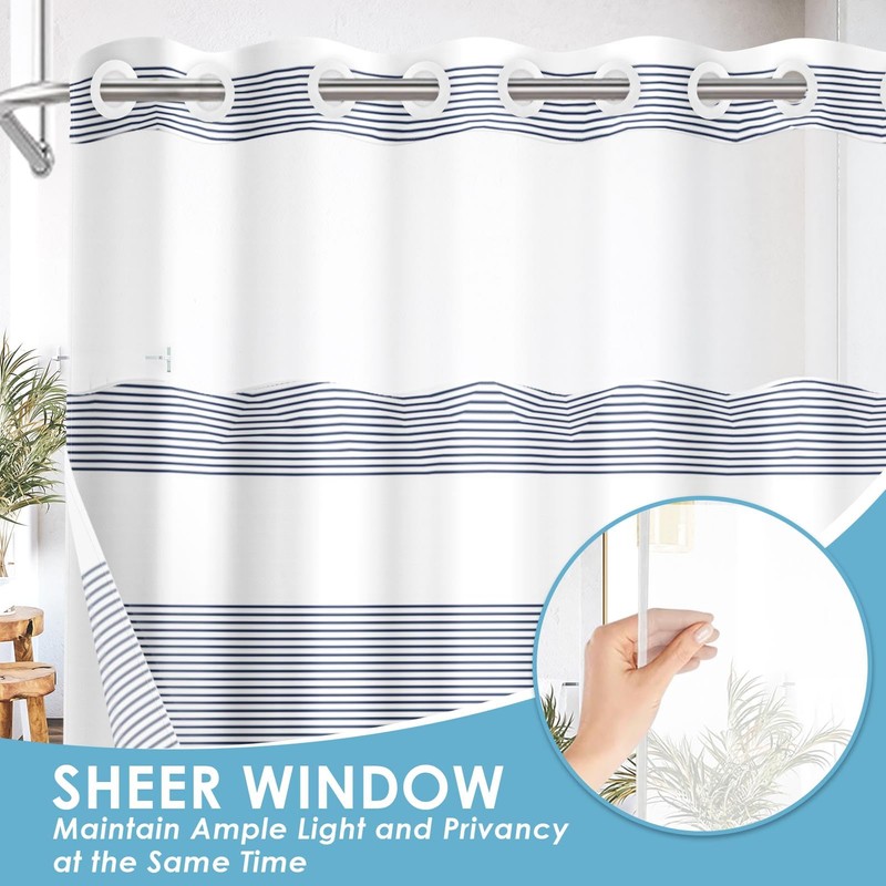 Nesphy No Hook Navy Blue Shower Curtain with Snap in