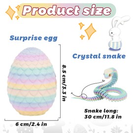 3D Printed Snake with Egg Crystal Dragon Fidget Toys Inside Articulated Mystery Snake in Egg Flexible Joints Animals Surprise Eggs Adults Executive Desk Home Office Decor Easter (Matte/Colorful02)