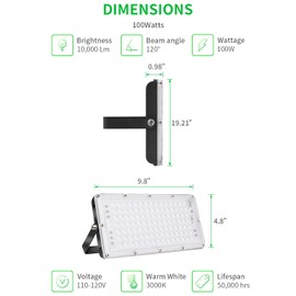 Viugreum 100W LED Flood Light, 8000LM 3000K Warm White, Slim Outdoor Floodlight, IP66 Waterproof Security Lights, Landscape Wall Lights for Garage, Garden, Lawn, Yard, Playground