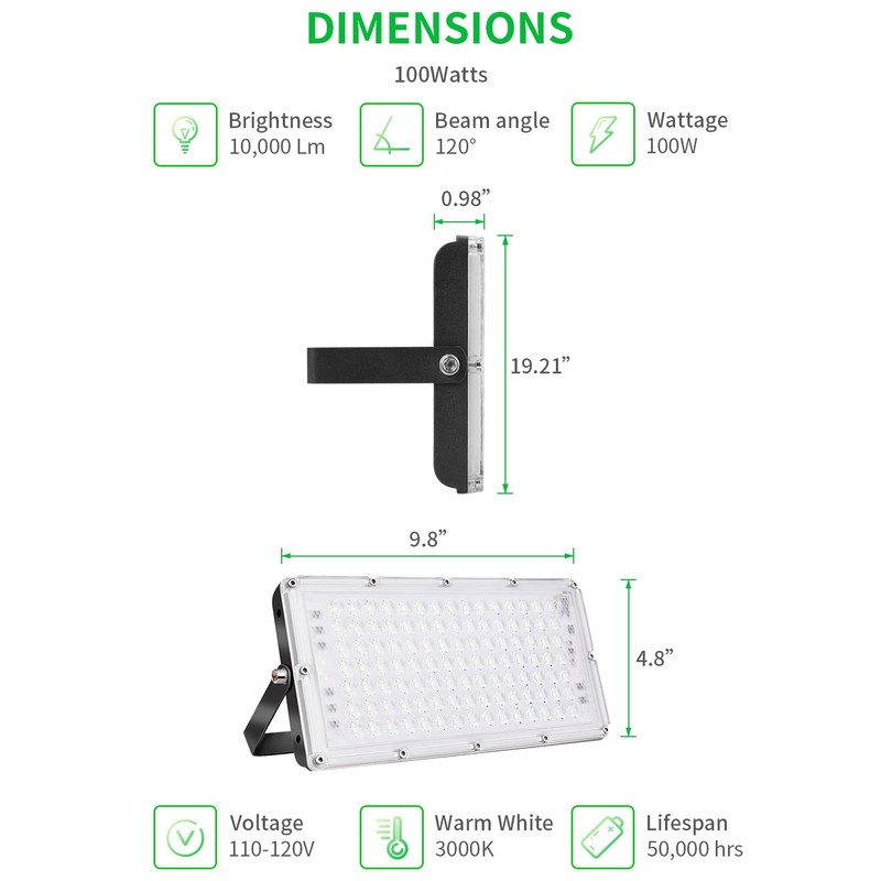Viugreum 100W LED Flood Light, 8000LM 3000K Warm White, Slim