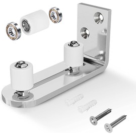 EaseLife Sliding Barn Door Bottom Floor Guide,Ball Bearings Adjustable Stay Roller,Wall Mount System,Flush Flat Bottom Design,2 Assemble Setup Options,Fit All Size Door,Brushed Chrome