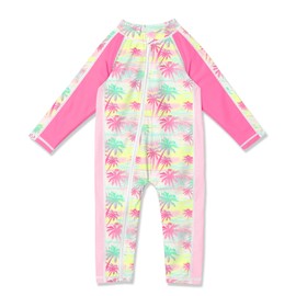 BesserBay Baby Girls Adorable Coconut Palm Pink One Piece Rashguard UPF 50+ Zip Up Swimsuit 0-6 Months
