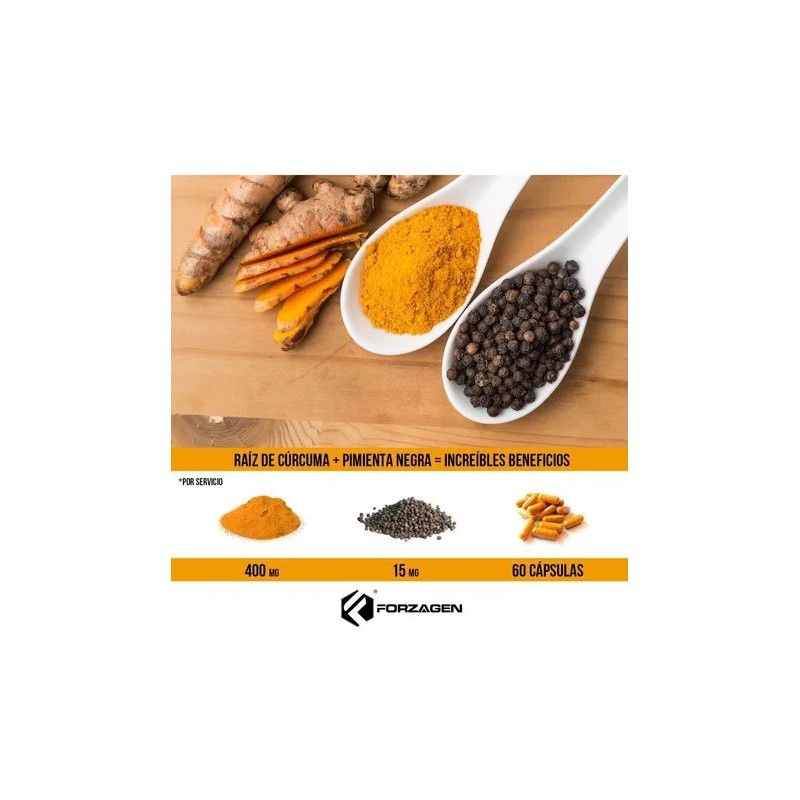 Forzagen Essentials Turmeric Curcumin 120 Caps | Cúrcuma Sabor Sin