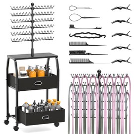 XINTUO Portable Braiding Hair Rack With Wheels & Storage Drawers,168 Pegs Hair Extension Holder Hanger for Braiding Hair Separator Stand Display,Hair rack with stylist hair braiding tools(black)