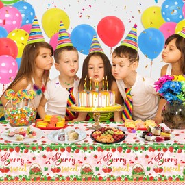 4 Pcs Strawberry Tablecloth Berry Sweet One Table Covers Strawberry Theme Party Table Cloth Strawberry Birthday Decorations Strawberry Baby Shower Supplies Berry First Birthday Decor 86 x 51 Inch