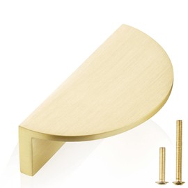 QOGRISUN 5-Pack Solid Brass Half Moon Cabinet Pulls, Gold Drawer Dresser Handles, Copper Kitchen Hardware, 2-1/2-Inch Hole Center, 3-Inch Overall Length, Brushed Finish