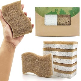 6 Stück Naturschwamm, Biologisch Abbaubarer Spülschwamm, Schwämme Küche Umweltfreundlich, Bio Spülschwamm Aus Zellulose und Kokos, Natur Reinigungsschwamm, Spülschwamm Nachhaltig