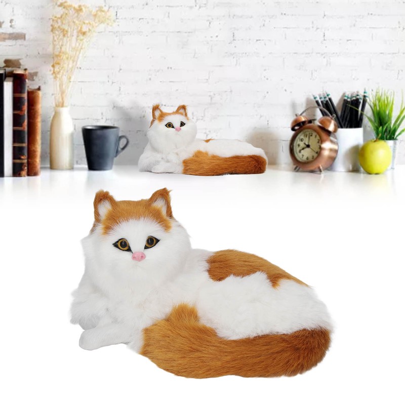 Simulation Furry Cat Figurine Home Cute Funny Synthetic Fur Cat