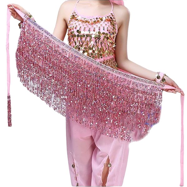 LuckyMoon Belly Dance Skirt Hip Scarf, Sequin Tassel Belly Dancing