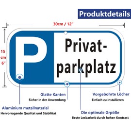 Private Parking Sign Aluminium 30 x 15 cm Private Parking Signs Parking Prohibited Parking Sign with UV Protection for Garage Hotel Parking School Carport Company for Outdoor and Indoor Use Pack of 2