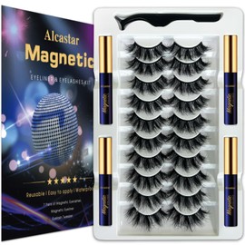 Alcastar Magnetic Eyelashes Natural Look,Magnetic Lashes with Eyeliner Set,Magnetic Lashes with ApplicatorEasy to Wear,Cruelty-Free