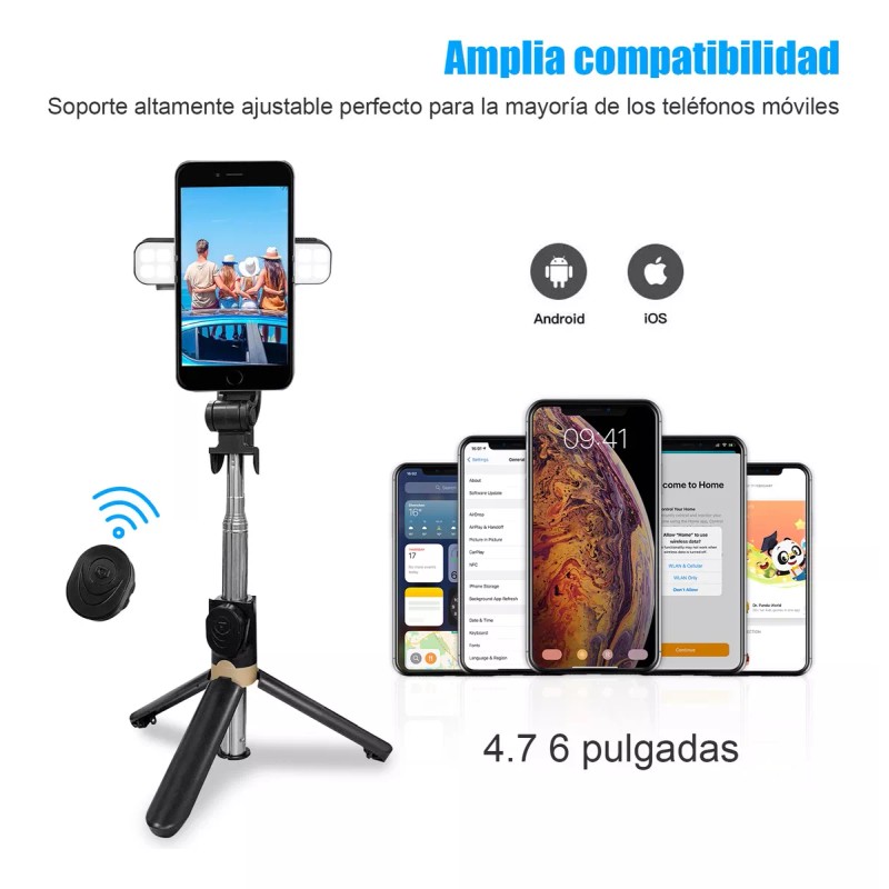 Holaya Palo Selfie Trípode Bluetooth Stick Control Remoto Negro