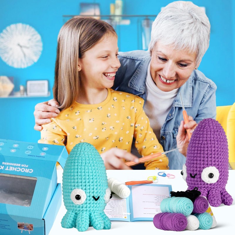 Crochet Kit for Beginners – Squid Family Plush Set with