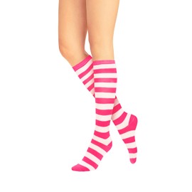 Benefeet Sox Women's Knee High Athletic Tube Socks - Striped Costume Pastel Novelty Pink and White Long Cute Socks