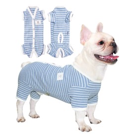 TONY HOBY Female/Male Pet Dog Pajamas Stripes 4 Legged Dog pjs Jumpsuit Soft Cotton Dog Clothes(L, Blue+White-Boys)