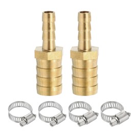 PATIKIL 5/16" to 5/8" Brass Hose Barb Reducer, 2Pcs Barbed Hose Fittings with 4 Stainless Steel Clamps Reducing Splicer Mender Union Adapter for Air Water Fuel