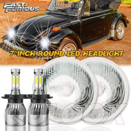 QULOOX For 1950-1979 VW Beetle Pair 7" inch Round LED Headlights Hi/Lo Beam Chrome DOT