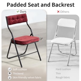 HOMEFUN Padded Folding Chairs 4 Pack - Foldable Dining Chair with Cushion, Portable and Assembled Extra Seat for Guests Kitchen Office Wedding Party Wine Red